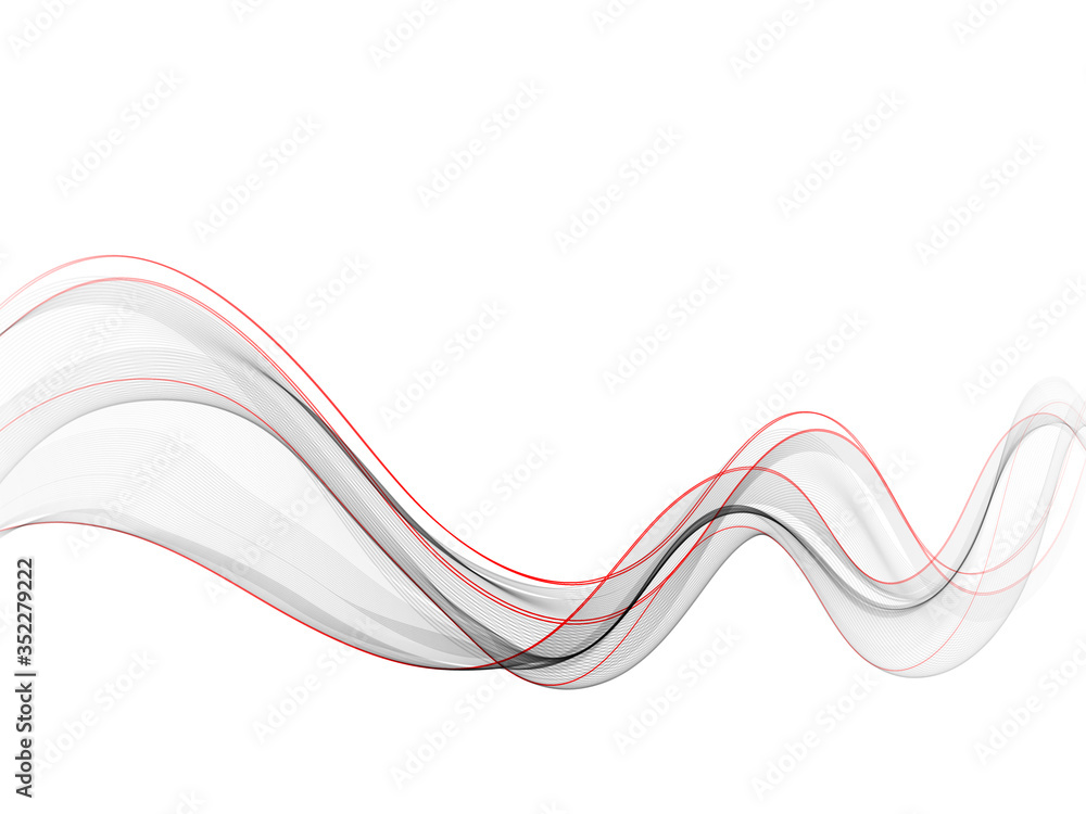 Poster abstract vector background, gray and red waved lines motion wave