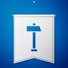 Blue Hammer icon isolated on blue background. Tool for repair. White pennant template. Vector