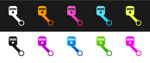 Fototapeta premium Set Engine piston icon isolated on black and white background. Car engine piston sign. Vector