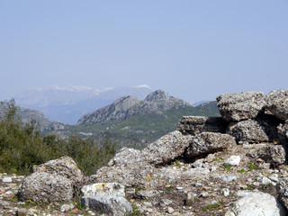 Nature and mountains around the ruins of the ancient city of Aspendos, Antalya southern Turkey