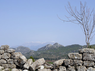 Nature and mountains around the ruins of the ancient city of Aspendos, Antalya southern Turkey