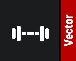 White Dumbbell icon isolated on black background. Muscle lifting icon, fitness barbell, gym, sports equipment, exercise bumbbell. Vector