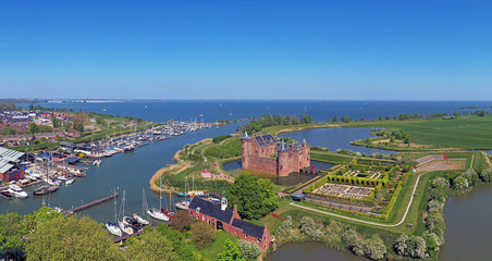 Aerial from the medieval castle 'Muiderslot' in Muiden the Netherlands