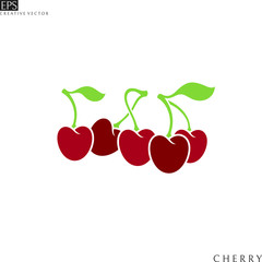 Fresh cherries with leaves. Isolated berries