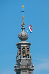 Fototapeta na wymiar Tower of the Zuiderkerk in Amsterdam Netherlands at kingsday