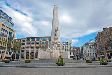 Monument on the Dam in Amsterdam in spring