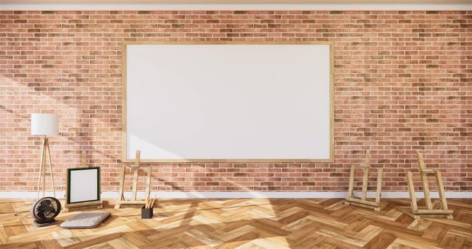 Empty Loft style with brick and concrete wall design loft style.3D rendering