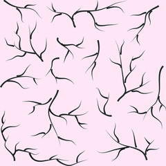 Seamless pattern of black branches on a pink background