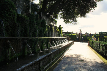 pathway with fountains in Italian park