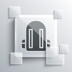 Grey School backpack icon isolated on grey background. Square glass panels. Vector