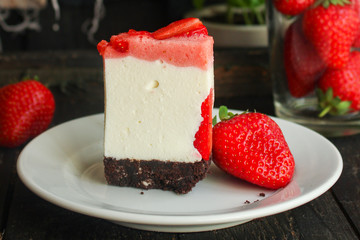 cheesecake strawberrie, sweet mascarpone dessert cake with berries Menu concept healthy eating serving. food background top view copy space for text