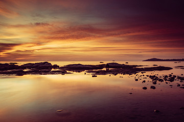 Fototapeta na wymiar magical sunrise on the shore of Lake Malawi, African colours, Malawi, South-East-Africa