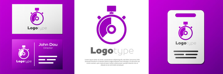 Logotype Stopwatch icon isolated on white background. Time timer sign. Chronometer sign. Logo design template element. Vector