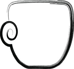 The cup is drawn in black outline, doodle style image. Beautiful design saver for a cafe, an icon for tea or coffee.