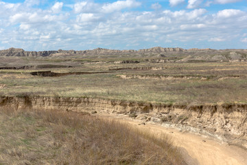 Landscape view of Badlands National Park near Sage Creek (South Dakota).