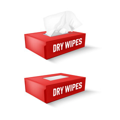 red box with disposable paper napkins. Vector dry wipes open and close