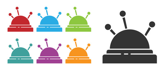 Black Needle bed and needles icon isolated on white background. Handmade and sewing theme. Set icons colorful. Vector