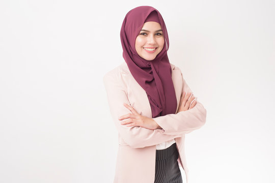 Beautiful Business Woman With Hijab Portrait On White Background