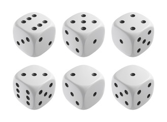 Realistic white dices. Casino and gambling design elements. Vector illustration.