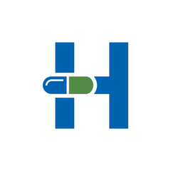 Letter H Pill or Capsule Logo Design. Initial Geometric Medicine Vector Graphic. 