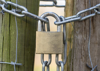 Padlock with chain on the fence