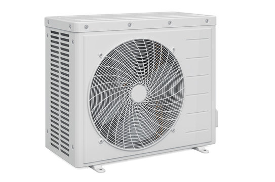 Air conditioner, outdoor compressor unit. 3D rendering