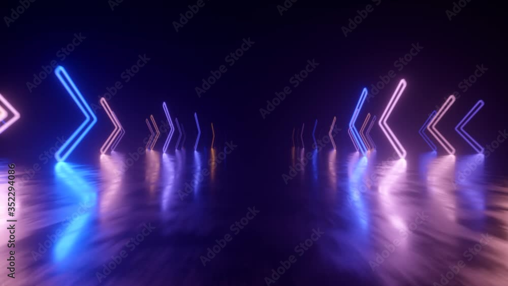Aufkleber fast flight in space with the direction of movement of the neon arrows. abstract laser background. s