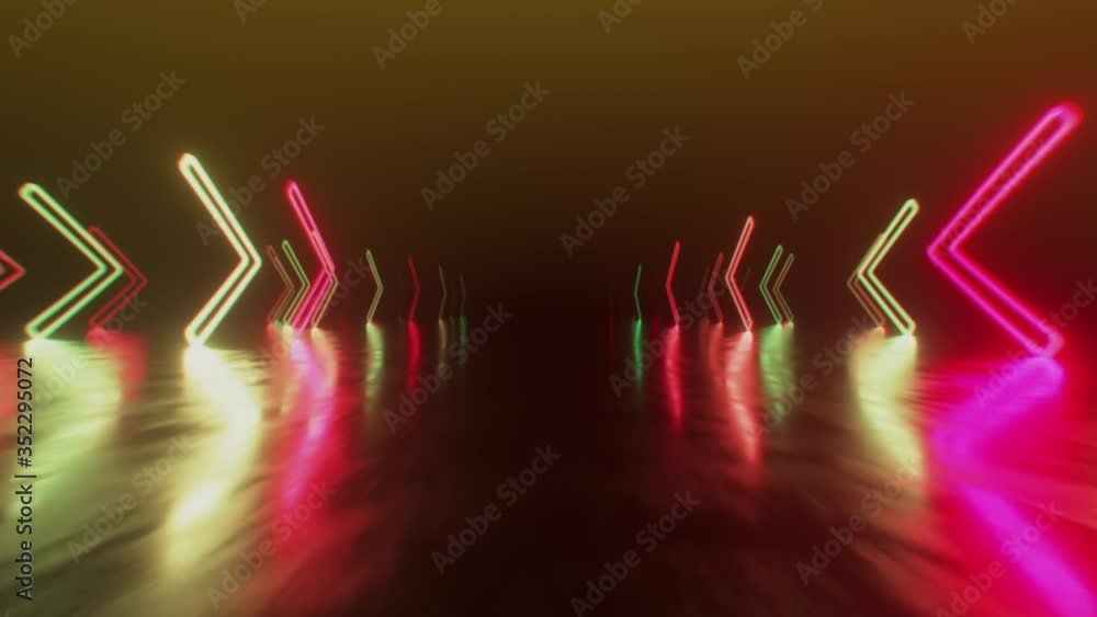 Aufkleber fast flight in space with the direction of movement of the neon arrows. abstract laser background. s