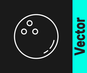 White line Bowling ball icon isolated on black background. Sport equipment. Vector
