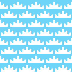 Simple seamless vector pattern for kids. Regular geometric design with white elements and blue negative space reflecting each other. Clouds in sky, dripping down paint, or palms with short fingers?