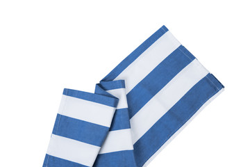 Blue stripes kitchen cloth towel top view on white background.