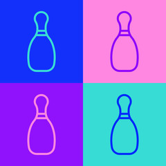 Fototapeta premium Pop art line Bowling pin icon isolated on color background. Vector