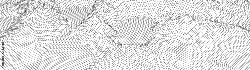 Aufkleber vector wireframe 3d landscape. technology grid illustration. network of connected dots and lines. fu