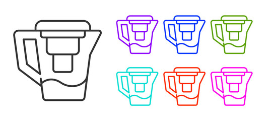 Black line Water jug with a filter icon isolated on white background. Set icons colorful. Vector