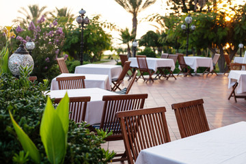 outdoor restaurant, soft background, stylish beautiful decor