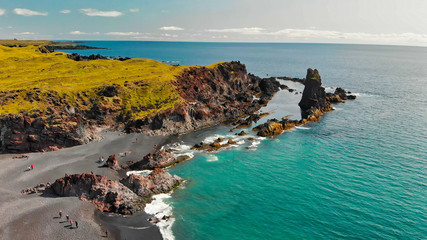 Djupalonssandur coast in Iceland. Amazing drone view in summer season