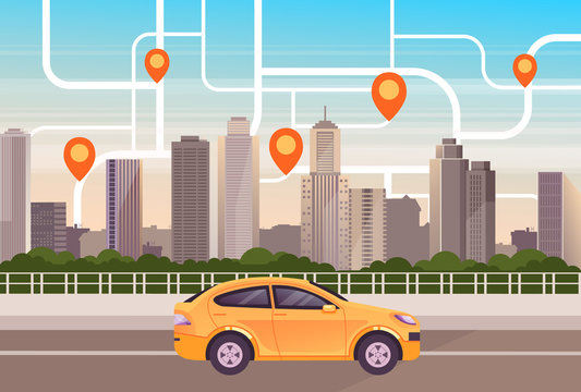 City town taxi cab mobile app concept. Vector flat cartoon graphic design illustration