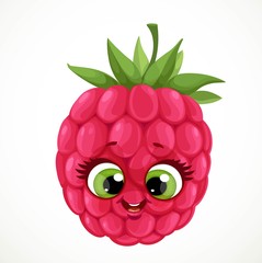 Cute emoji red raspberry isolated on white background