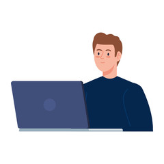 young man handsome with laptop isolated icon vector illustration design