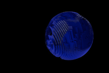 abstract ball of blue plates on a black background. performed in 3d