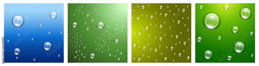 Aufkleber isolated set transparent clean water drop on different colorful background – stock vector