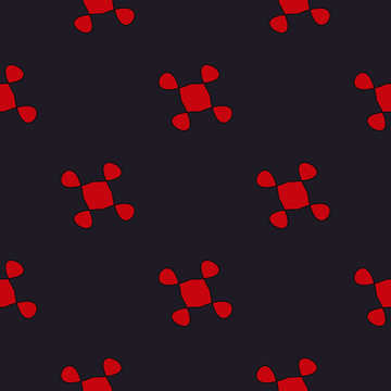 Seamless Pattern Vector Illustration, Red Ornament On Black Background. Seamless Texture, Web, Clothing, Print