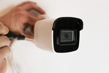 Installation of CCTV camera for home security. Videcam, smart home technology