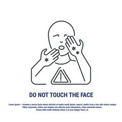 Vector graphic. Line, outline design icon on a white background. Do not touch the face, eyes, mouth, nose. Stop the spread of infection. Precautions. Editable Stroke. Symbol, sign.