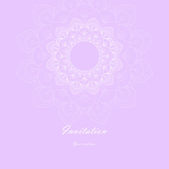 Pink and white Invitation Card with  mandala ornament. Card template for Wedding invitation or Birthday greeting card. Vector illustration