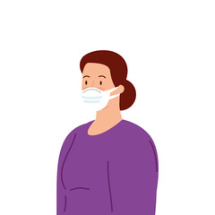 woman using medical protective mask against covid 19 vector illustration design