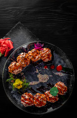 sushi roll with fish in plate