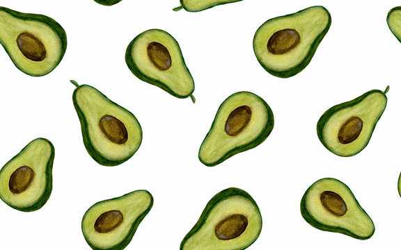watercolor avocado seamless pattern, handmade illustration for Wallpaper, design, fabric or wrapping paper