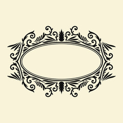 black elegant oval monogram frame template design on cream background