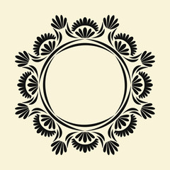black elegant floral monogram circle frame template design on cream background